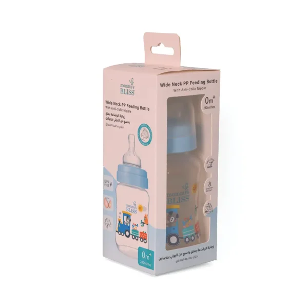 MOMMY'S BLISS WIDE NECK FEEDING BOTTLE 240 ML – BPA Free, Anti-Colic, Ideal for 3+ Months | Blue - Image 3