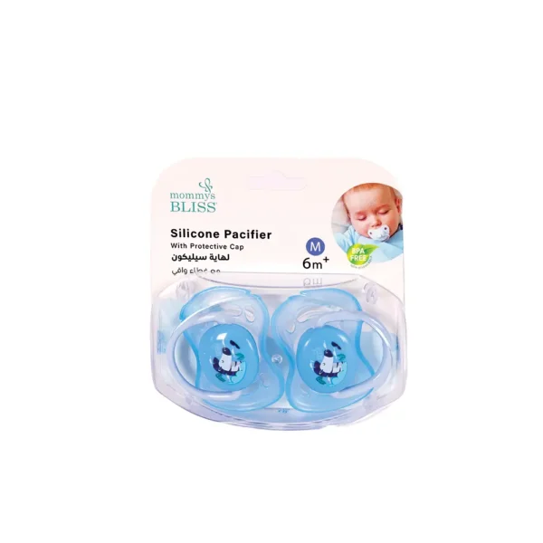 MOMMY'S BLISS Dual Pacifier | BPA-Free Silicone Nipple | Reversible Use, Ergonomic Handle | Blue