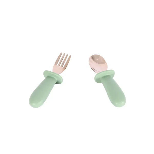 MOMMY'S BLISS Steel Baby Spoon and Fork Set with Silicone Handle | 6+ Months | BPA-Free, FDA Certified | Green - Image 2