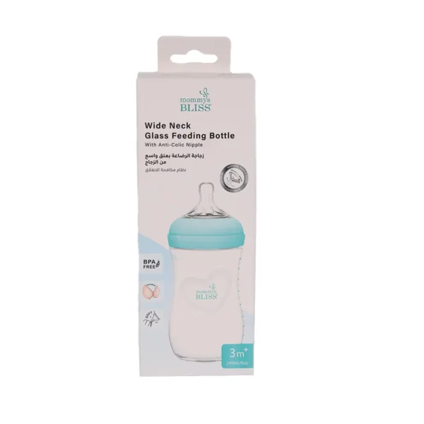 MOMMY'S BLISS WIDE NECK GLASS FEEDING BOTTLE 240 ML for 0+ Months | Green