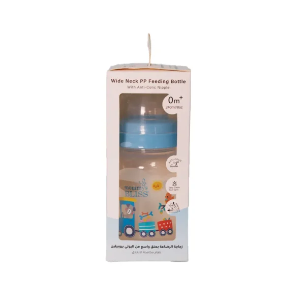 MOMMY'S BLISS WIDE NECK FEEDING BOTTLE 240 ML – BPA Free, Anti-Colic, Ideal for 3+ Months | Blue