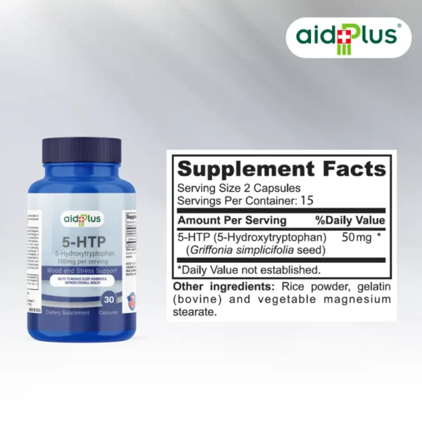 AID PLUS 5-HTP 50mg 30’s – Mood & Stress Support, Natural Serotonin Booster, Dietary Supplement - Image 2