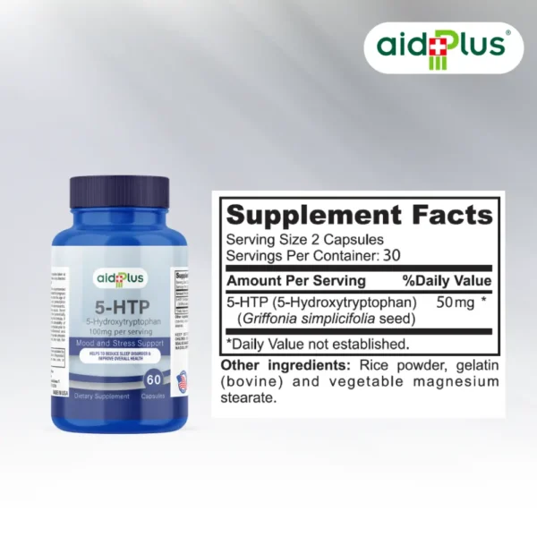 AID PLUS 5-HTP 50mg 60’s – Mood & Stress Support, Natural Serotonin Booster, Dietary Supplement - Image 2
