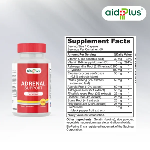 AID PLUS Adrenal Support 60’s – Energy, Stress Relief & Healthy Adrenal Function Supplement - Image 2