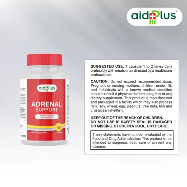AID PLUS Adrenal Support 60’s – Energy, Stress Relief & Healthy Adrenal Function Supplement - Image 3