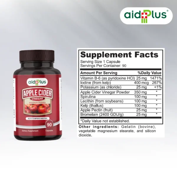 AID PLUS Apple Cider Vinegar 90’s – Weight Management, Detox & Digestive Health Supplement - Image 2