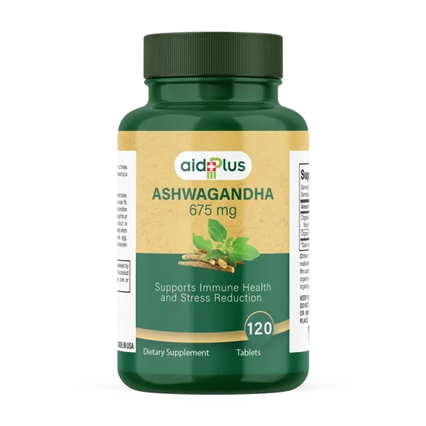 AID PLUS Organic Ashwagandha 120’s – 675mg Stress Relief, Energy & Immune Support