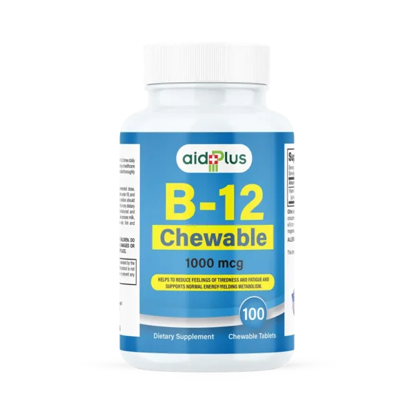 AID PLUS Vitamin B12 – 1000mcg Methylcobalamin – Chewable Tablets – 100 Count