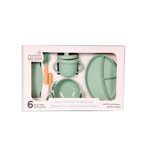 MOMMY'S BLISS Silicon Baby Feeding Set | BPA-Free, Easy Clean, FDA Certified | 6-Piece Set | Green