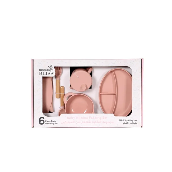MOMMY'S BLISS Silicon Baby Feeding Set | BPA-Free, Easy Clean, FDA Certified | 6-Piece Set | Pink