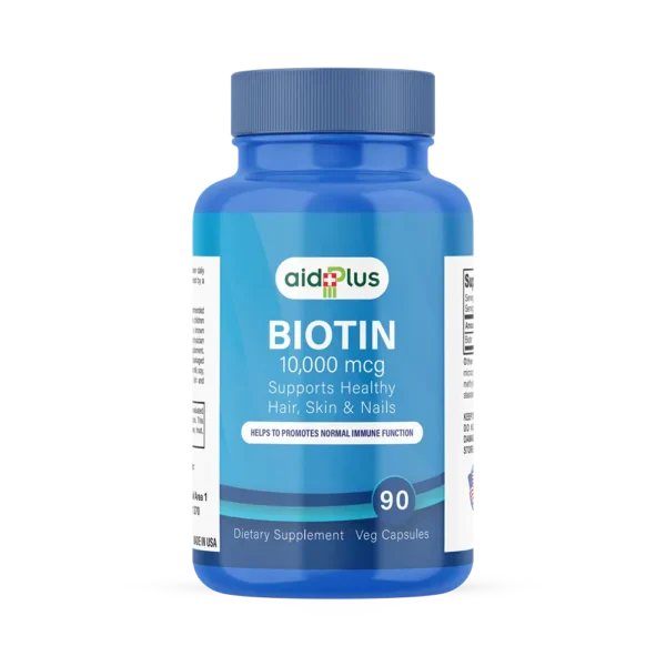 AID PLUS Biotin 10,000 mcg 90’s – High Potency Hair, Skin & Nail Support Supplement
