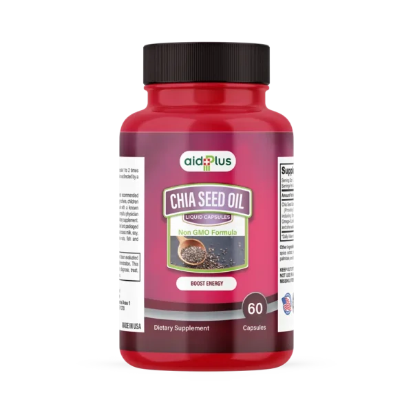 AID PLUS Chia Seed Oil 500mg – 60 Liquid Capsules | Omega-3, Omega-6 & Omega-9 Non-GMO Formula