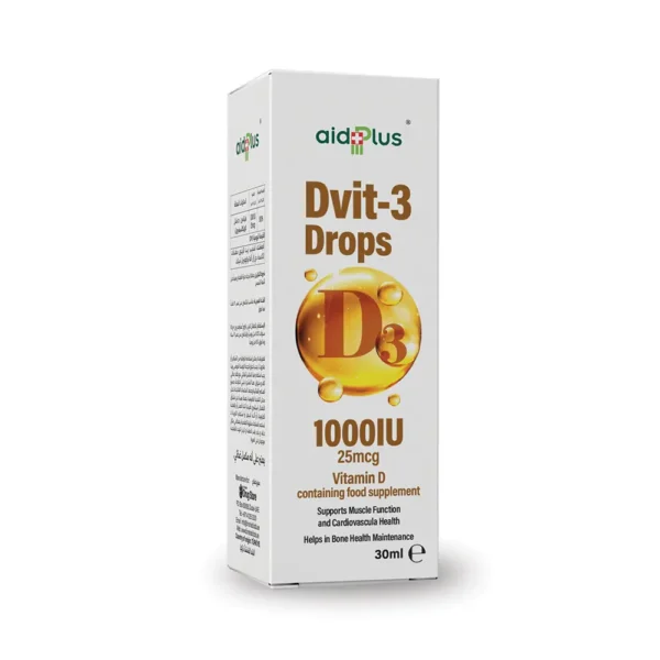 AID PLUS D-Vit 3 Drops – Vitamin D3 1000 IU – Bone & Immune Support – 30ml
