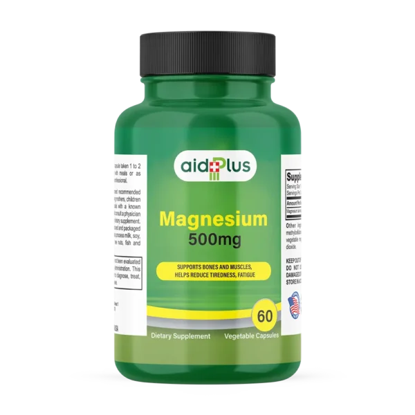 AID PLUS Magnesium 500mg – High Potency – 60 Vegetable Capsules