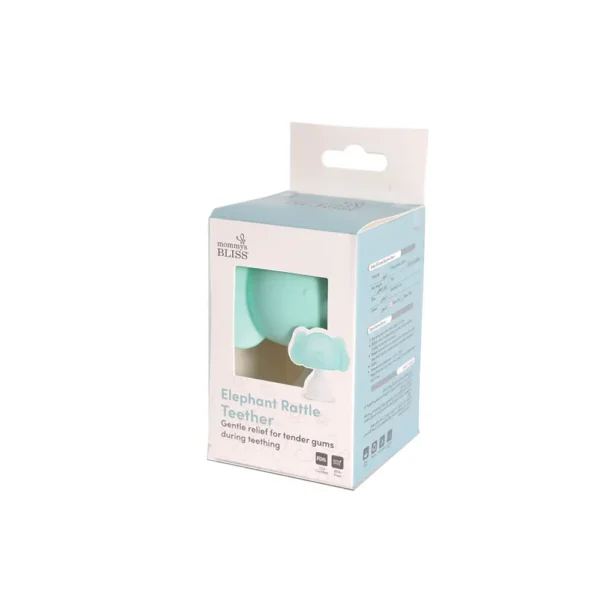 MOMMY'S BLISS Elephant Rattle Teether | BPA-Free, Easy Clean, FDA Certified | Soft Food-Grade Silicone | Cyan - Image 2
