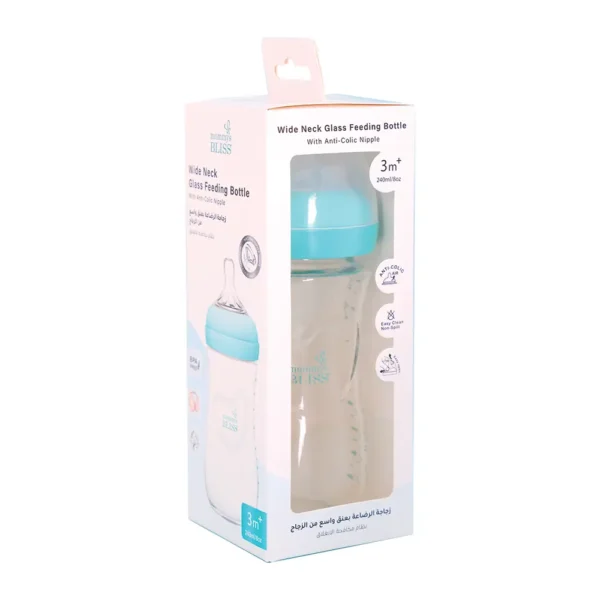 MOMMY'S BLISS WIDE NECK GLASS FEEDING BOTTLE 240 ML for 0+ Months | Green - Image 3