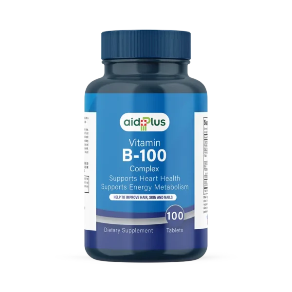 AID PLUS Vitamin B-100 Complex – High Potency B-Vitamin Blend – 100 Tablets